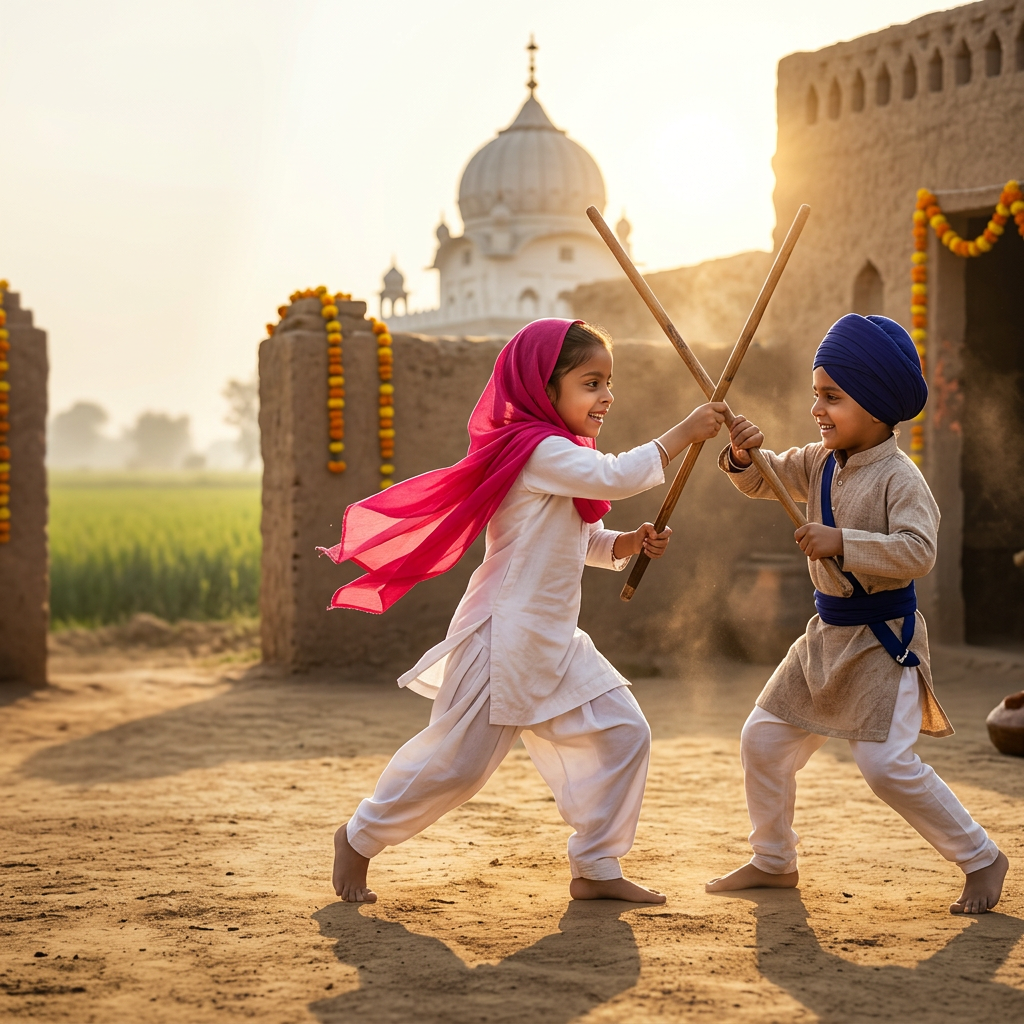 firefly reference images girl same dress performing gatka cover head with scarf at ,a boy an 796700 (2)
