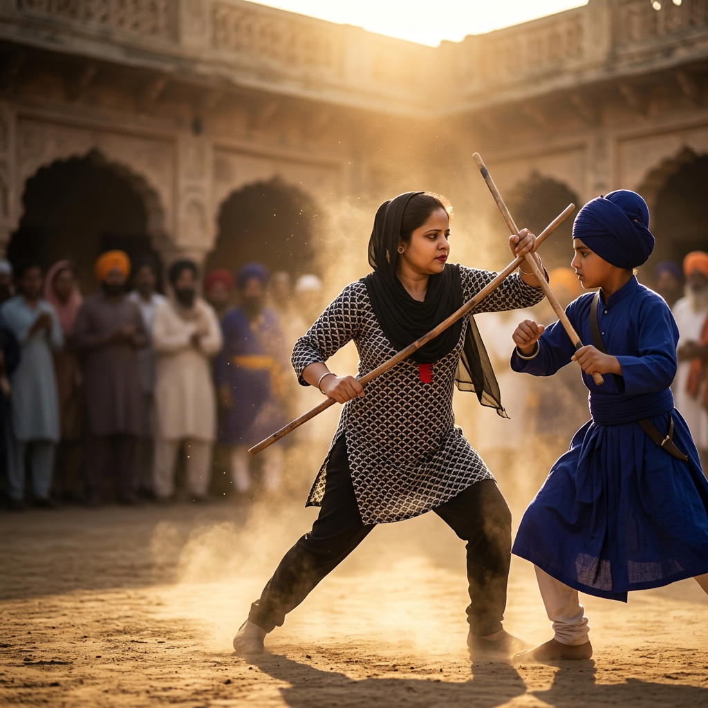 firefly reference images girl same dress performing gatka cover head with scarf at ,a boy an 796700 (3)